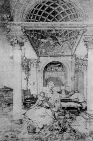 The holy family in a hall